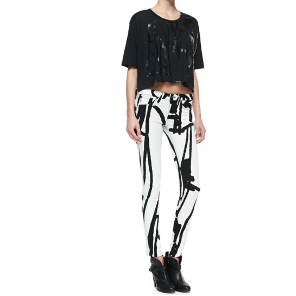 Rag & Bone Jeans women’s The Robot Legging Skinny Stretch White x Black Size 25
